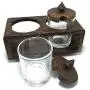 Bol en verre de la forme d’une cuillère à café avec couvercle en bois, support pour crème et lait, temps du café K012 Bol en verre de la forme d’une cuillère à café avec couvercle en bois, support pour crème et lait, temps du café K012