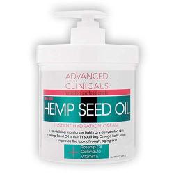 Advanced Clinicals Hemp Seed Lotion. Hemp seed oil cream for dry, rough skin with Rosehip Oil, and Vitamin E. Large spa size 16oz cream with pump. (16oz)