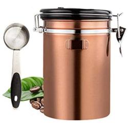 Womdee Airtight Coffee Canisters, 2019 New Stainless Steel Coffee Container for Coffee Vault Jar Beans Grounds Sugar Flour Fresher Storage CO2-Release Valve and Measuring Scoop Kitchen Use