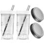 Jarming Collections Reusable Boba Bubble Smoothie Cup Wide Mouth Glass Mason Jars with STAINLESS STEEL Boba Tea/Travel Smoothie Cup with Straw-BPA Free Drinking Lids and Silver Leak Proof Storage Caps