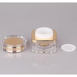 1PCS 30g Upscale RefillableAcrylic Cosmetic Bottles With Screw Lid and PP Liner-Travel Refillable Jar Pot Makeup Face Cream Eye Cream Holder Container Sample Packaging Storage Case(Transparent+Golden)