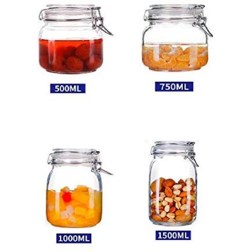 Mydio 4-teiliges Glasbehälter-Set mit Deckeln – Kristallklarer Lebensmittelbehälter mit Deckel und hermetischem Verschluss, Set beinhaltet 1 Stück à 480ml, 680ml, 946ml, 1270ml