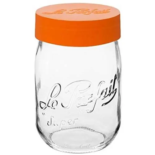 Le Parfait Screw Top Jar - 1L Wide Mouth French Glass Storage Jar w/Orange Plastic Lid, 32oz/Quart (Pack of 4) Le Parfait Screw Top Jar - 1L Wide Mouth French Glass Storage Jar w/Orange Plastic Lid, 32oz/Quart (Pack of 4)