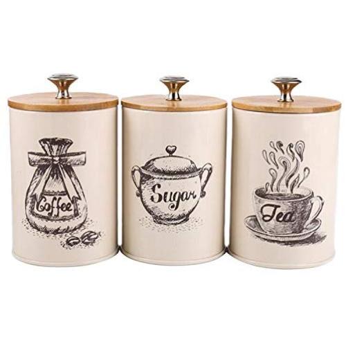 3 Pieces Metal Canisters Set Dry Food Storage Container for kitchen Counter, Tea Sugar Coffee Canister,as picture