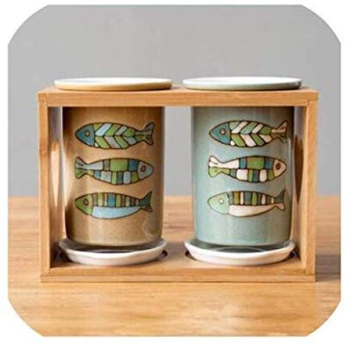 Hand painted ceramic seasoning jar household kitchen supplies seasoning bottle storage tank bamboo tray salt sugar storage tank,2pcs3