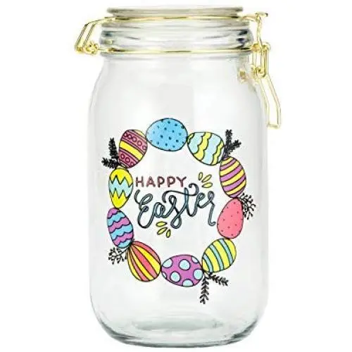 Amici Home 7CN211R Osterhase Hermetische Glasbehälter Aufbewahrungsglas 50 fl oz Klar mit Mehrfarbiger Aufkleberung