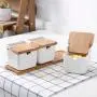 TNKML Ceramic Seasoning Jar Seasoning Box Home Ceramic Cruet With Spoon Kitchen Sugar Salt Storage Box Seasoning Jar Tool Spice Container-Two