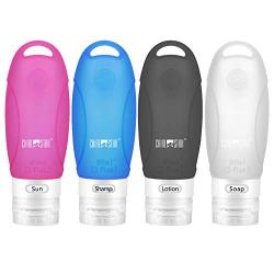 Leak Proof Travel Bottles（4 PACK）, Chialstar Silicone Squeezable Travel Containers 3 OZ, Travel Size Accessories Perfect for Shampoo, Essential Oils, Lotions, Toiletries