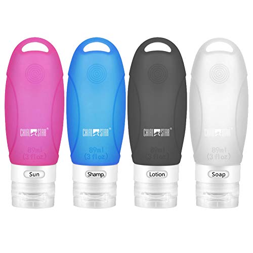 Leak Proof Travel Bottles（4 PACK）, Chialstar Silicone Squeezable Travel Containers 3 OZ, Travel Size Accessories Perfect for Shampoo, Essential Oils, Lotions, Toiletries