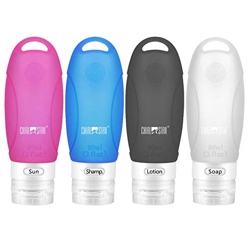 Leak Proof Travel Bottles（4 PACK）, Chialstar Silicone Squeezable Travel Containers 3 OZ, Travel Size Accessories Perfect for Shampoo, Essential Oils, Lotions, Toiletries