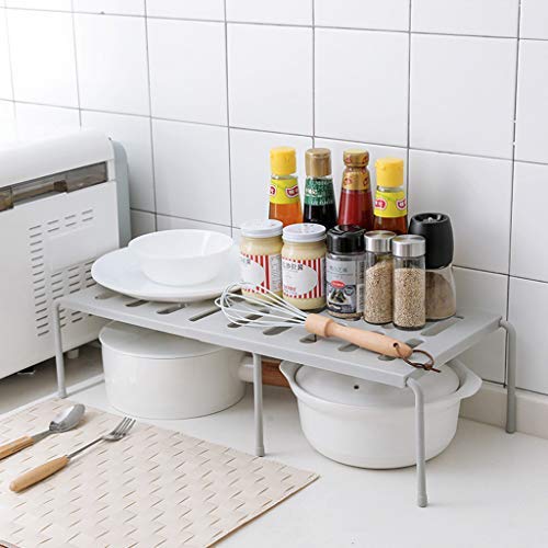 Quaanti Adjustable Kitchen Shelf Spice Storage Rack/Standing Rack/Kitchen Bathroom Bedroom Countertop Storage Organizer Spice Jars Bottle Shelf Holder Rack (Gray)