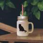 Green Scotish Fold Cat Silhouette Frosted Glass Mason Jar With Straw