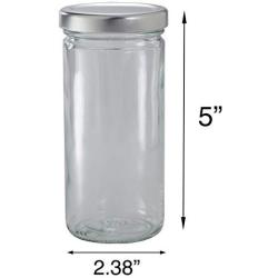 8 oz Clear Thick Glass Tall Paragon Airtight Jar with Silver Metal Cap (4 pack) + Labels for Hot and Cold Fill