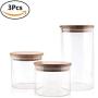 ComSaf Airtight Canisters for Bulk Food Storage Set of 3-17/22/43oz, BPA Free High Borosilicate Glass Cookies Jar with Bamboo Lid, Cylinder Cereal Container with Sealing