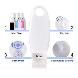 SunHorde Silicone Travel Bottles Set Leak Proof for Sanitizer, Liquid Hand Soap, Refillable Cosmetic Containers, 3.3 oz Carry-on TSA Approved, with Facial Cleansing Brush, Shower Lanyard for Shampoo