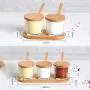 Bouteilles à épices en verre transparent, contenants pour condiments de cuisine avec couvercles anti-humidité, cuillère et plateau en bois – conserve d'épices pour la maison. Bouteilles à épices en verre transparent, contenants pour condiments de cuisine avec couvercles anti-humidité, cuillère et plateau en bois – conserve d'épices pour la maison.