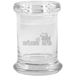 Clear Glass Herb Stash Jar and Lid 2.75 oz with Walking Dead Daryl Logo from Smoke Promos