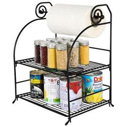 TQVAI 2 Tier Can Rack Spice Jar Storage Organizer with Kitchen Roll Holder, Black