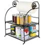 TQVAI 2 Tier Can Rack Spice Jar Storage Organizer with Kitchen Roll Holder, Black