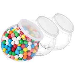 Pack of 3 - Empty Gumball Style Containers With Lids ? Plastic Kitchen Countertop Jars - Wide mouth Opening For Easy Refill - Great For Candy, Homemade Cookies, Cake, Snacks - Food Safe (3 Pack 48 Oz)