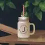 Forest GreenAlphabet J, Jam Jar Jump Job Juice Frosted Glass Mason Jar With Straw