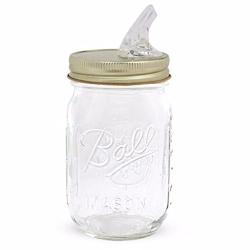 KegWorks Moonshine Mason Jar with Free Flow Pourer Spout Lid, 16 oz.