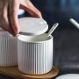Kitchen seasoning box/Ceramic Condiment Storage Container with Pallet Household Oil Salt Spice Jars Box Three-Piece Set (Color : B)