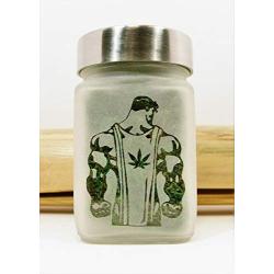 Stash Jar with Super Human and Pot Leaf Design - Smell Resistant, Air Tight, Food Grade Herb Storage, 3" Tall x 2" Wide - Perfect for Gifting