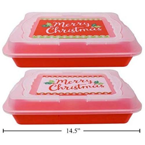 Holiday Plastic Large Cookie/Food Storage Container with Lid 14" x 13.75" x 3.5" (random assortment)