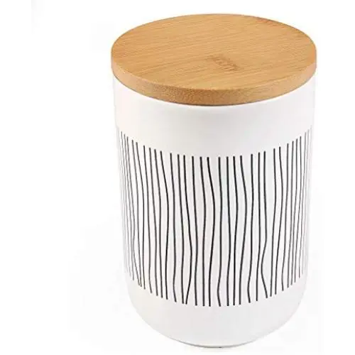 Récipient de conservation alimentaire 77L, 580 ml (19,59 fl oz) avec couvercle en bois hermétique - Pot de conservation en céramique à fond rond pour servir l'avoine, les biscuits, le café et bien plus encore. Récipient de conservation alimentaire 77L, 580 ml (19,59 fl oz) avec couvercle en bois hermétique - Pot de conservation en céramique à fond rond pour servir l'avoine, les biscuits, le café et bien plus encore.