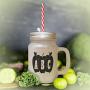 Brown Abc Red Apples Frosted Glass Mason Jar With Straw