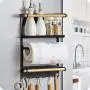 Wotryit Magnetische Kühlregal Organizer – 13,4x9,5x2,7 Zoll – Küchenrolle Halter, Rostfreier Gewürzglaskorb, Heavy-duty Refrigerator Shelf Storage mit 6 Abnehmbaren Haken (SCHWARZ)