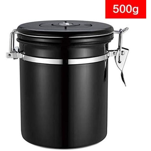 Large Sealed Coffee Bean Container with One-way CO2 Exhaust Valve/Time Record Dial, 1.8L Stainless Steel Airtight Nuts Grains Flour Sugar Coffee Grounds Tea Canister Moisture Proof Storage Jar(Black)
