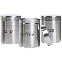 Basic Essentials Kitchen Tools Collection- Stainless Steel Prep Cooking Baking Serving, 3 Piece Stainless Steel Storage Canister Set