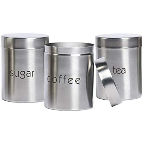 Basic Essentials Kitchen Tools Collection- Stainless Steel Prep Cooking Baking Serving, 3 Piece Stainless Steel Storage Canister Set