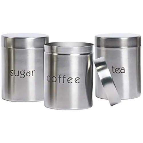 Basic Essentials Kitchen Tools Collection- Stainless Steel Prep Cooking Baking Serving, 3 Piece Stainless Steel Storage Canister Set Basic Essentials Kitchen Tools Collection- Stainless Steel Prep Cooking Baking Serving, 3 Piece Stainless Steel Storage Canister Set