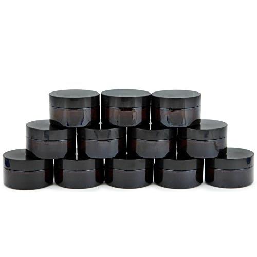 Vivaplex, 12, Amber, 15 ml, Round Glass Jars, with Inner Liners and black Lids