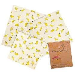 Beeswax Food Wraps,3pcs Reusable Food Storage Wax Wrap,Eco-Friendly Washable, Food Fresh Keep Cover (Banana)