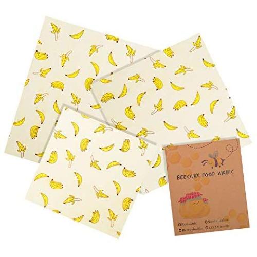 Beeswax Food Wraps,3pcs Reusable Food Storage Wax Wrap,Eco-Friendly Washable, Food Fresh Keep Cover (Banana)