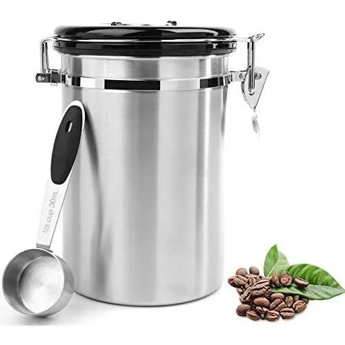 Lawei 16 FL OZ Airtight Coffee Canister - Stainless Steel Coffee Storage Jar with co2 Valve and Scoop, Coffee Jar for Whole/Ground Coffee Bean Lawei 16 FL OZ Airtight Coffee Canister - Stainless Steel Coffee Storage Jar with co2 Valve and Scoop, Coffee Jar for Whole/Ground Coffee Bean