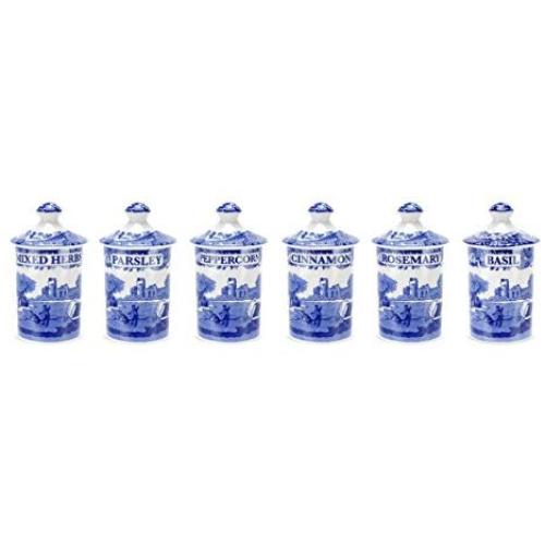 Spode Blue Italian Spice Jar, Set of 6