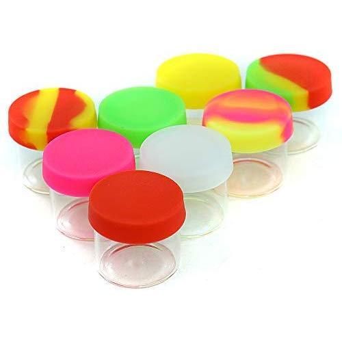 YHSWE 50pcs 6ml Round Glass Clear Storage Jar Small Reusable Container with Airtight Multi Color Silicone Lid