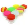 YHSWE 50pcs 6ml Round Glass Clear Storage Jar Small Reusable Container with Airtight Multi Color Silicone Lid