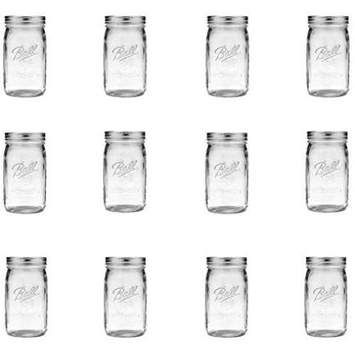 Glass Mason Jar with Lid and Band, Wide Mouth, 32 Ounce, (12Count)