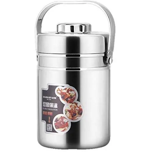 Lunchbox-Isolierbehälter, Runder Lebensmittelbehälter, 3er-Set, Stapelbar, Edelstahl, 12 Stunden Isolierung, Für Schule & Büro - Tragbarer Isoliertopf