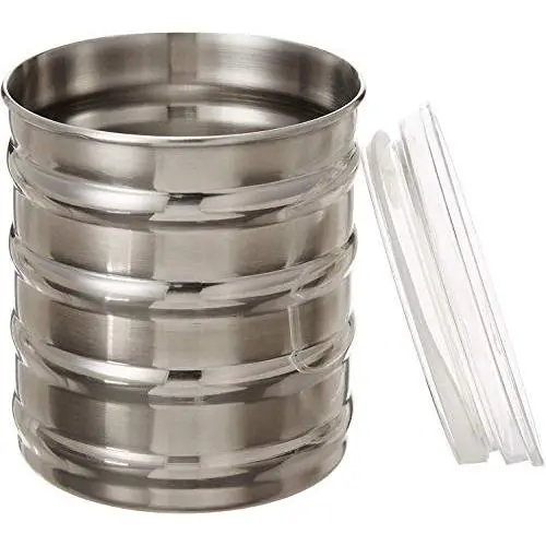 Edelstahldosen mit Rippen, Set von 2, 10 cm, Silber