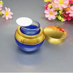 2PCS 30ml/1oz Upscale Empty Blue Glass Cream Jars Tins with Gold Lid and Inner Pad Refillable Cosmetic Container Pot Holder Portable Travel Bottles for Eye Face Cream Gel Ointments Skin Care