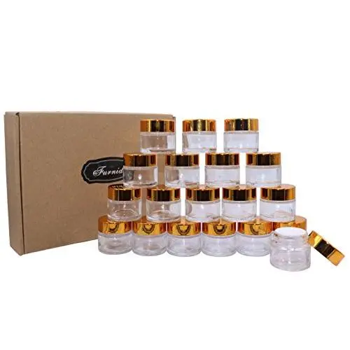 10 Gram Clear Glass Cosmetic Jar Pots Portable Travel Eyeshadow Face Cream Lotion Cosmetic Container Empty Glass Cosmetic Sample Jar Makeup Tool,Gold Aluminum Lid& inner Liners-pack of 19 10 Gram Clear Glass Cosmetic Jar Pots Portable Travel Eyeshadow Face Cream Lotion Cosmetic Container Empty Glass Cosmetic Sample Jar Makeup Tool,Gold Aluminum Lid& inner Liners-pack of 19