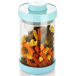 Kitchen Glass Food Storage Jar with Press Airtight Lid &Built-in Scoop.BPA Free Waterproof Moistureproof Sealed Container Box for Coffee Cereal Honey Powder etc.Blue