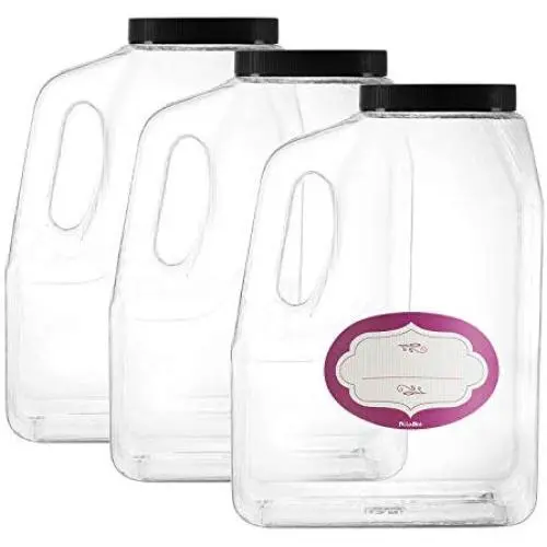 3er Pack – Klare Kunststoffleere Behälter – Gläser mit Dichtungslidseln – Leere Gebreite mit Griffen – Weite Öffnung, leicht zu reinigen – Ideal für Gewerbe- und Industriezwecke (3er Pack 1,9 Liter)